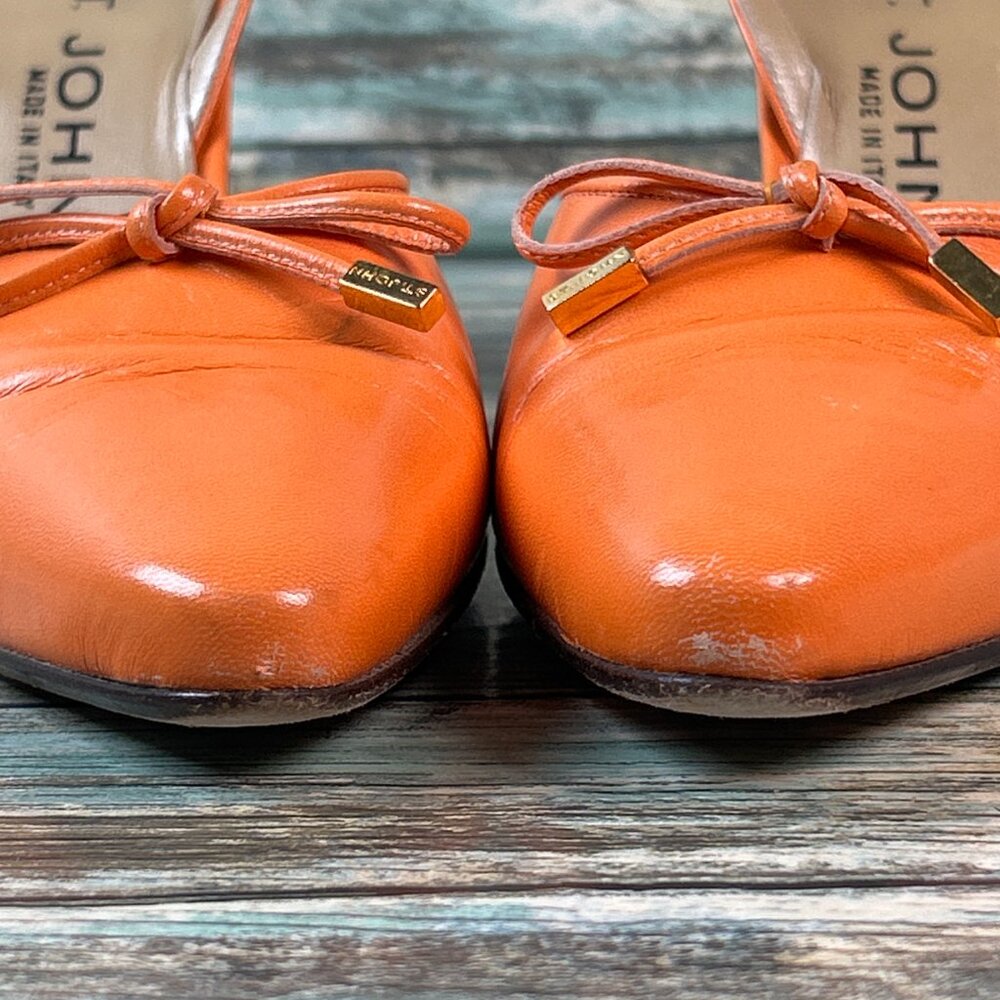 St John Slingback Pumps Womens 6.5B Orange Leather Dress Shoe Work Formal Heels - Picture 7 of 13
